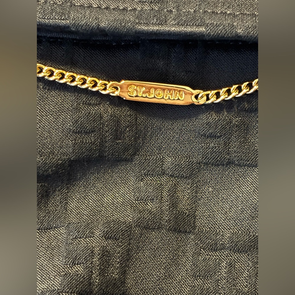 St. John Sport Black Jacquard Logo Print Belted Gold Chain Accent Coat Trench S - Picture 3 of 6